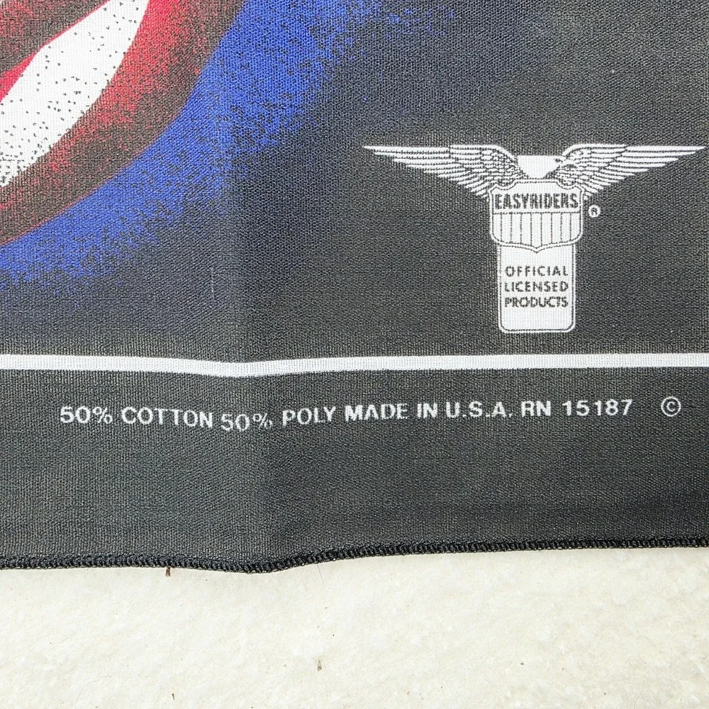 Vtg Official Easyriders Motorcycle Bandana Bald Eagle American Flag Black USA